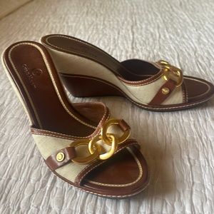 Cole Haan in box with dust cover wedge heel leather and linen